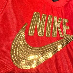 Nike Red Tank with Gold Sequin Swoosh